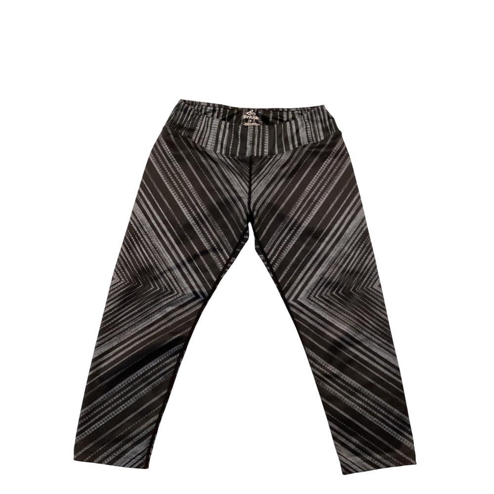 Prana Womens Black Grey Geometric Chevron Stripe Capri Yoga Leggings Small‎